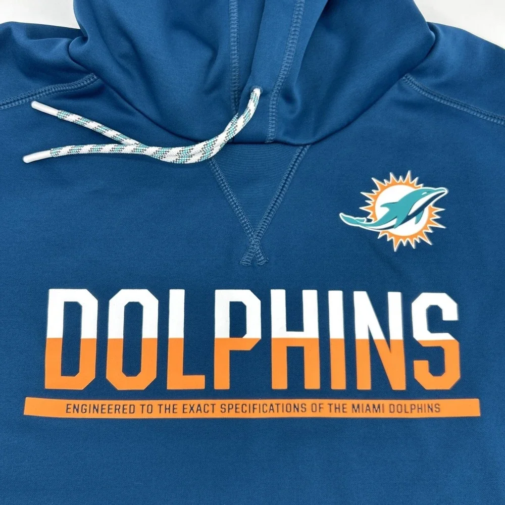 Miami Dolphins Sweatshirt Mens L Marine Blue Nike On Field Therma-Fit Hoodie NFL